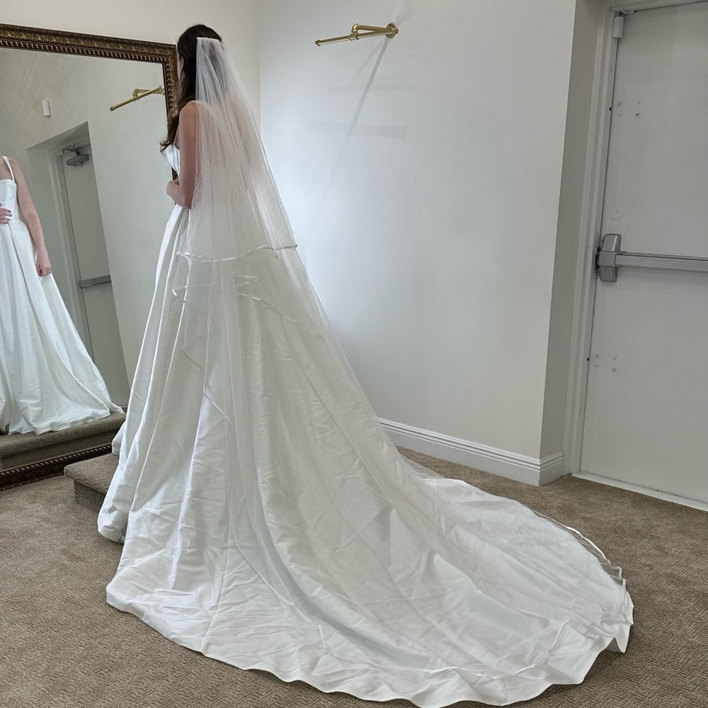 Satin Edge Trim Cathedral Veil with Blusher 136”